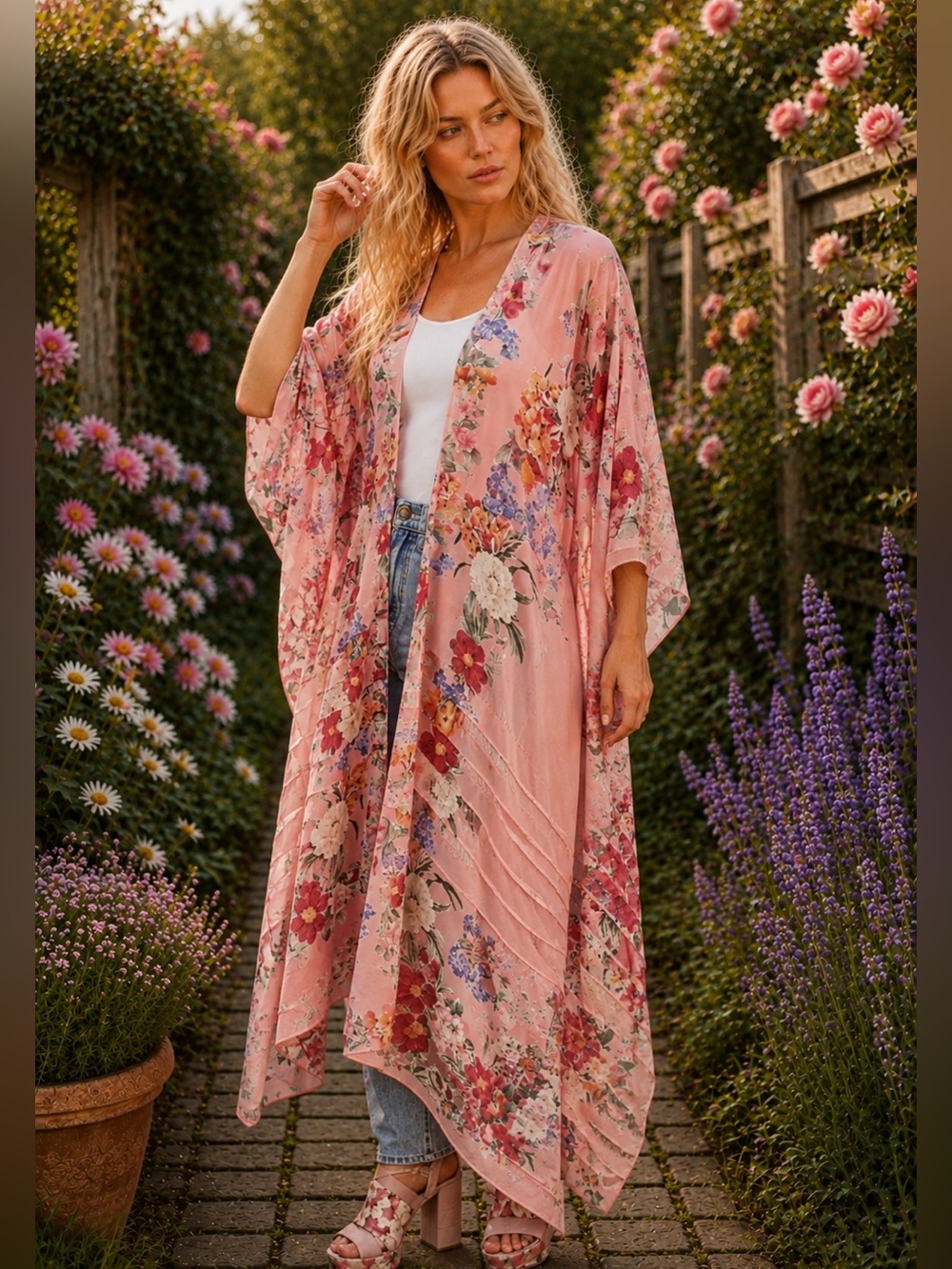 Aratta “Softness Blooms” Floral Pink Lightweight Kimono OSFM